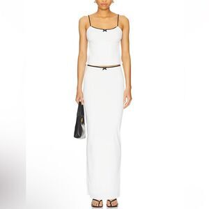 NWT More To Come Koral Maxi Skirt Set White navy backless top dress Revolve M